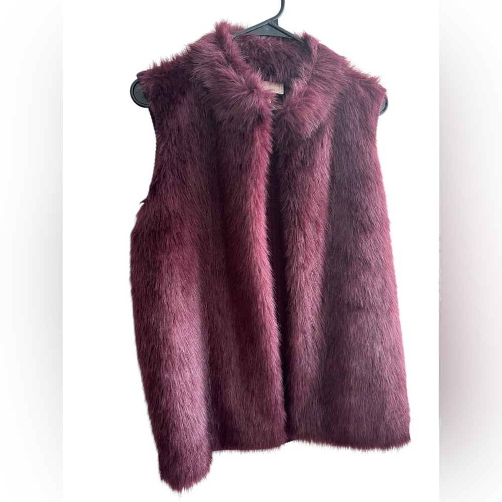 Michael Kors Faux Fur Vest in Burgundy Plum